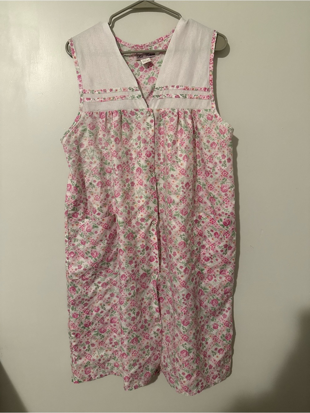 Sleeveless Pink Floral Nightgown with Button Front